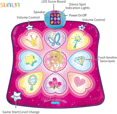 3-12, 3 SUNLIN Dance Mat - Rhythm Step Play Mat - Dance Game Toy Pad with LED Lights, Gift for Kids Girls Adjustable