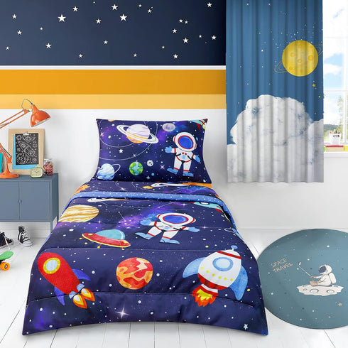 Set Set, 4 Sets SWESEN Toddler Bedding for Boys, Blue Space Toddler Boy Bedding Soft & Lightweight Piece Toddler