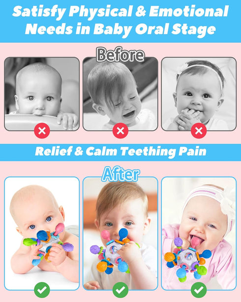 Baby Teething Toys for 0-18 Months - Montessori Tummy Time Rattles and Sensory Toys for Boys Girls, Baby Shower Gifts