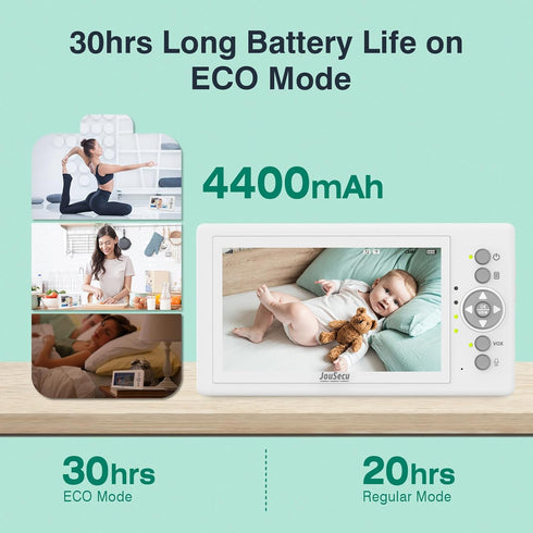 JouSecu 30 5 Inch 2 Baby Camera Monitor with Hours Battery Life, Pan-Tilt-Zoom Video Baby Monitor with Camera and Audio