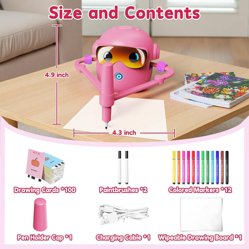 100 12 3 4 5 6 7 8 Peledic Drawing Robot Toy for Kids with Word Cards & Color Pens, Voice Interactive Educational