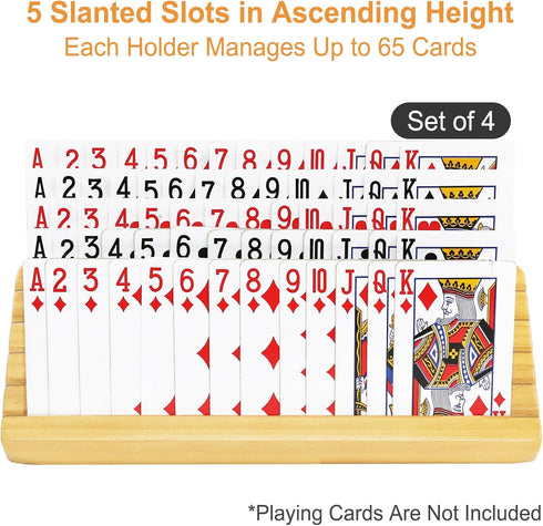 Card Holders for Playing Cards with Adjustable Stand, Set of 4, Wooden Organizer for Canasta Hand and Foot