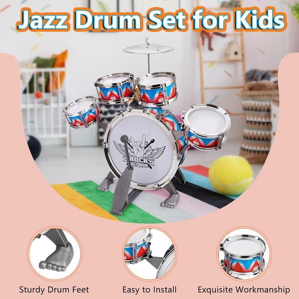 Toddlers Drum Set Kids Jazz Drum Kit for 3-5 Years Old, Early Learning Musical Toy Set, Perfect Birthday Gift