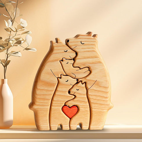Family Wood Love Animal Puzzle Decoration, Customized Wooden Bear Puzzle, Thoughtful Christmas Birthday Gifts for