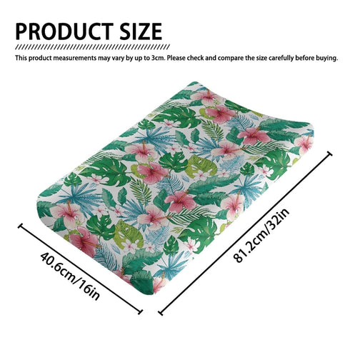 Lovely Tropical Hibiscus Diaper Changing Pad Cover, Retro Floral Changing Table Sheets for Girls Boys, Green