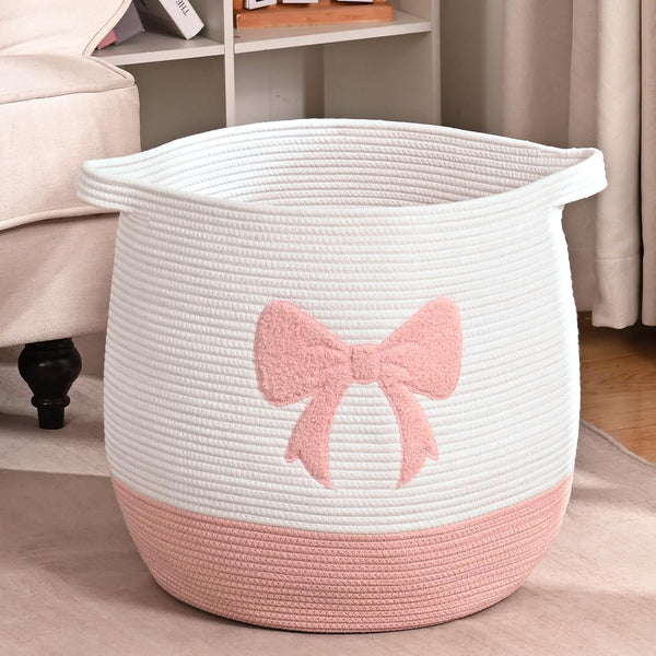 Large Baby Laundry Hamper, Pink Bow Laundry Basket for Baby Girl, Toy
