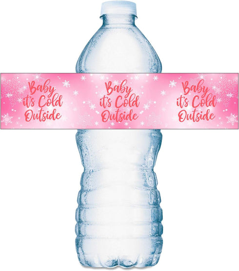 20 Pink Baby Its Cold Outside Baby Water Bottle Labels; Baby Shower Set of 20 Waterproof Water Bottle Wrappers, Decorations; Its a Girl Pink