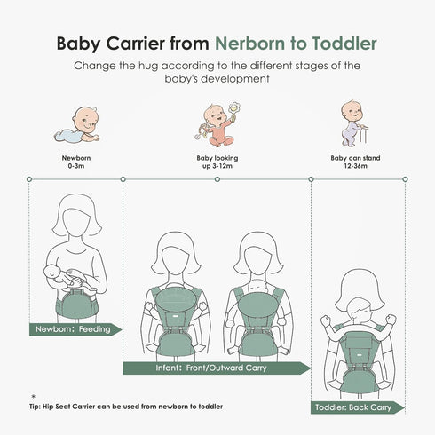 6 1 FRUITEAM Baby Carrier Newborn to Toddler in Hip Waist Stool with Head and Lumbar Support, Safety - Certified Hip