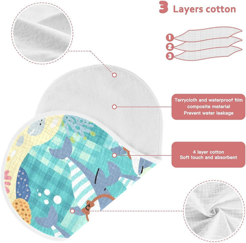 tplaotee 22x11in Cartoon Green Plaid Dolphin Diving Cotton Burp Towels for Baby Soft Touch Baby wash Cloth for Unisex