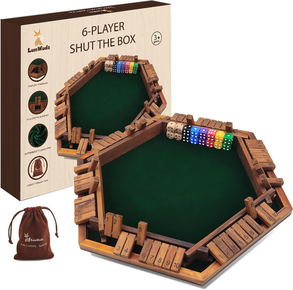Shut The Box Game Wooden Board Game for 1-6 Players with 16