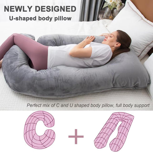 55"x 31" MOON PINE Pregnancy Pillow Cover, U Shaped Body PillowCover Only, Breathable Velour Replacement Pillow Case