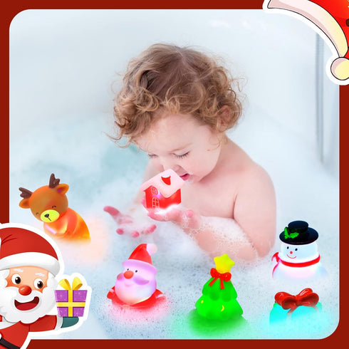 1-3: 6 Packs Set Christmas Bath Toys for Toddlers Light-Up Floating Baby Toddler Kids Bath Toys for Boys & Girls