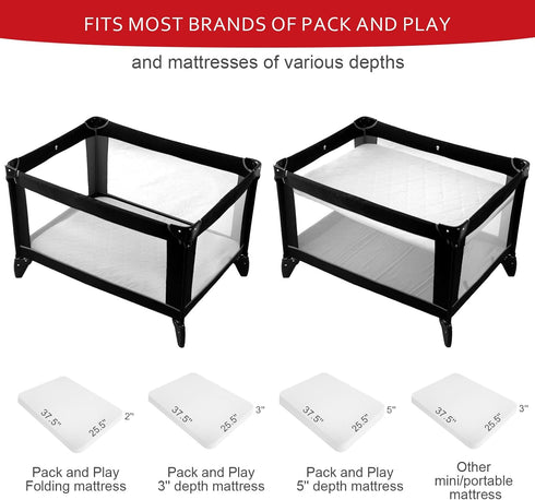 Pack Pack Waterproof and Play Mattress Pad Sheets Fitted, Cotton Fabric and Play Protector, Fits Graco Play Yard, Baby