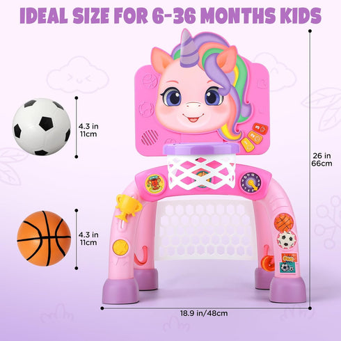 1 2 3 Liberry Toddler Basketball Hoop & Soccer Goal for Year Old Girls Boys, Kids Sports Toy with Lights Sounds Music