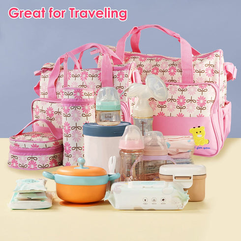5 Set Mummy Pcs Multifunctional Baby Changing Diaper Nappy Bag, Maternity Handbag, Portable Nappy Basket Storage