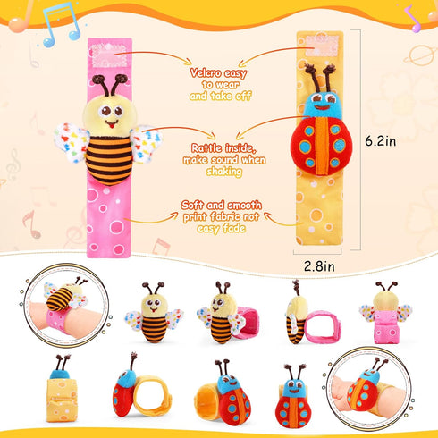Baby Wrist Rattle Socks and Foot Finder Set Baby Rattles Toys for 0-12 Month, Infant Girl Boy Toys for Babies 3-6 Months, Newborn Hand & Foot Toys for 0 to 9 Months, Baby Shower Gifts