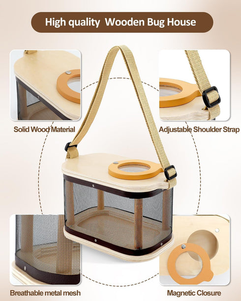 Set 312, Wooden Bug Catcher Kit for Kids, Outdoor Explorer Nature Discovery with Butterfly Net, Bug Habitat
