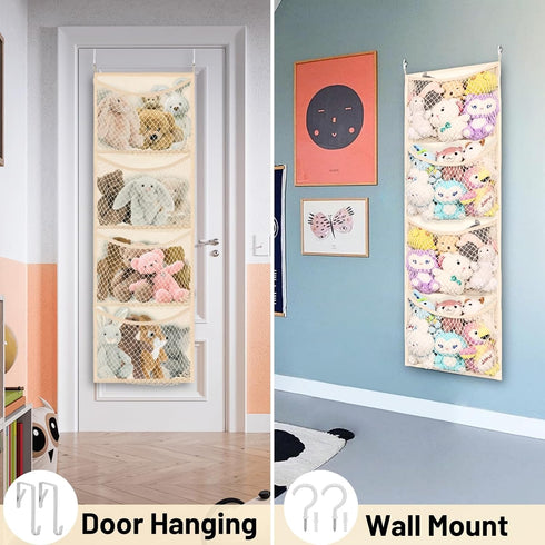 Over The Door Stuffed Animal Storage, Cotton Toy Organizer for Storage Plush Toys,Baby Supplies, Stuffed Animal Holder with 4 Large Pockets, Hanging Door Organizer for Nursery, Bedroom, Kids Room by Ofiray-home