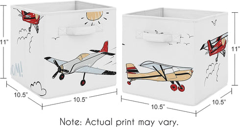 Set 2 Sweet Jojo Designs Vintage Airplane Foldable Fabric Storage Cube Bins Boxes Organizer Toys Kids Baby Childrens