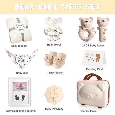 Set, iAOVUEBY Baby Gift Baby Shower Gifts for Girls Boys, Bear New Baby Gift Basket Include Newborn Rattle Blanket