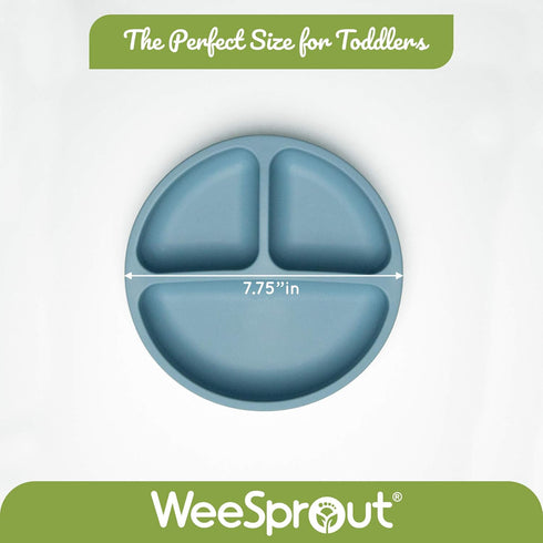 WeeSprout Silicone Plates for Babies & Toddlers, 3 Pack, 100% Food-Grade, Divided Design, Dishwasher & Microwave Safe