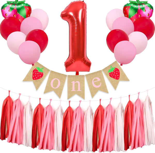Gankbite Strawberry One Birthday Decoration Girl Berry 1st Birthday High Chair Garland Pink