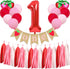 Gankbite Strawberry One Birthday Decoration Girl Berry 1st Birthday High Chair Garland Pink