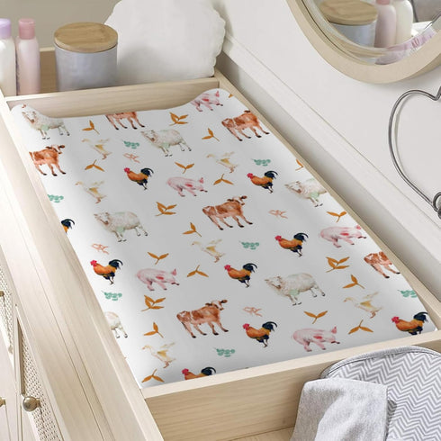 Watercolor Farm Animals Changing Pad Cover, Soft Stretch Fitted Baby Diaper Changing Table Sheets 32''x16''