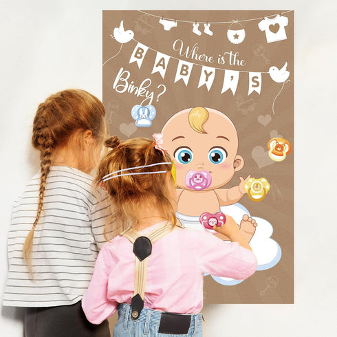 64 Pin The Pacifier On The Baby Game Baby Pacifier Games Poster with Pacifier Stickers for Baby Shower Party Favors