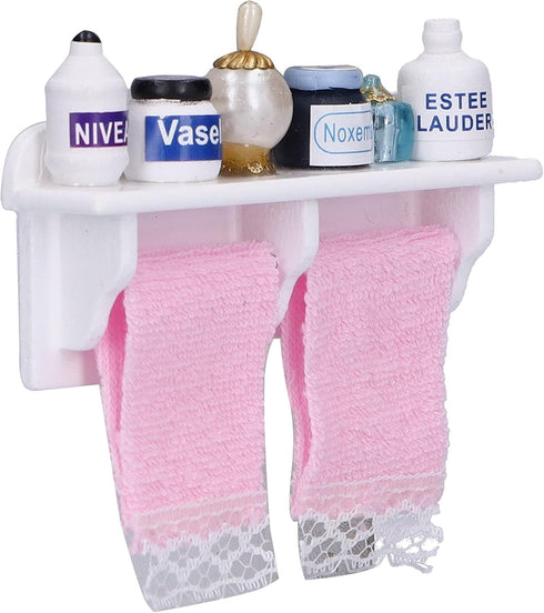 Dollhouse Wooden Towel Rack Bottles, 1:12 Simulation Miniature Furniture Model Toy for Bathroom Decoration