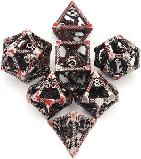 D&D Dice, Dungeons and Dragons HNCCESG Metal Dice Set for RPG MTG Table Games (Dragon Silver Bloodstained)