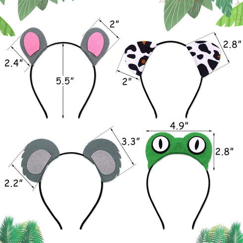 12pcs Jungle Animal Safari Headbands with Animal Hair Hoops, Photo Booth Props, Party Favors for Kids