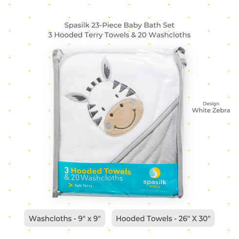 23-Piece Set, 3 20 Spasilk Soft Terry Hooded Bath Towel and Washcloth Gift Baby Towels and Baby Washcloths for Unisex