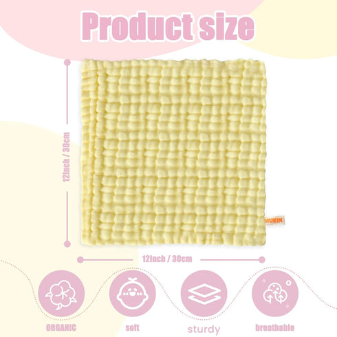 5 Pack 12x12 inches MUKIN Baby Washcloths - Natural Cotton Baby Wipes - Soft Newborn Face Towel and Washcloth