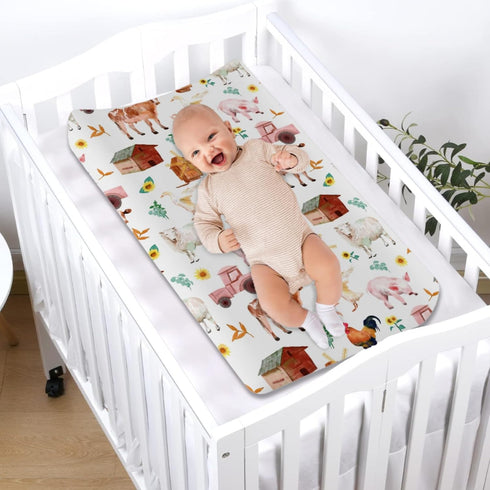 Watercolor Farm Animals Changing Pad Cover, Soft Stretch Fitted Baby Changing Table Mats Covers for Boys Girls, 32" x