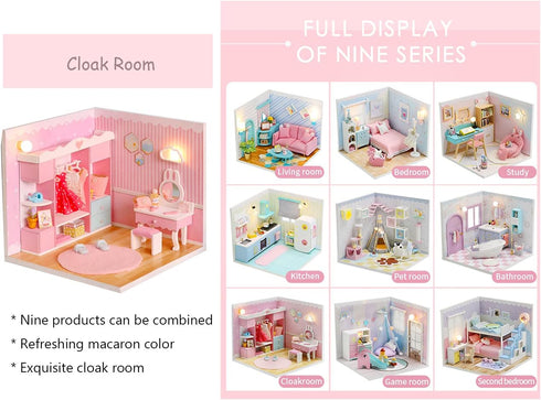 Kisoy Dollhouse Miniature with Furniture Kit, DIY 3D Wooden House Kit for Kids Adults Gift