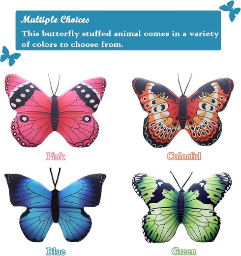 zhidiloveyou Kawaii Butterfly Stuffed Animal Plush Toy, Blue Butterfly Pillow Gift, 16×12 inch