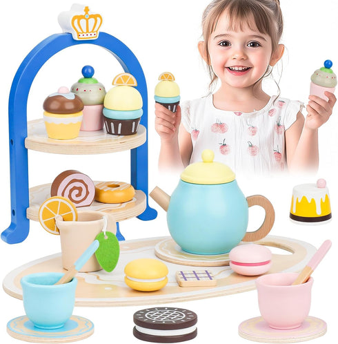 Wooden Tea Sets for Toddlers 3-5, Princess Tea Party Set for Little