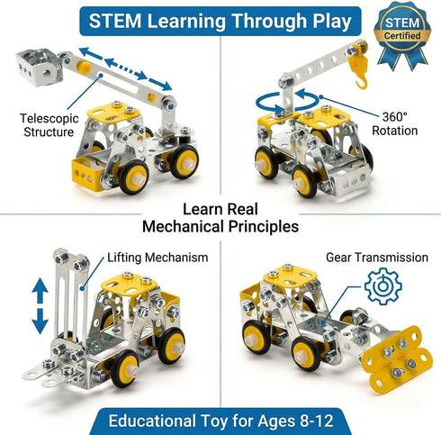 Ferthor Fun Set 8-12,4 Set 8-12 (330pcs) Erector for Boys Age Mini Metal Model for Kids,Engineering Metal Building