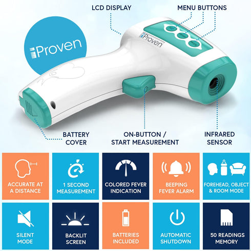 Infrared Forehead Thermometer for Adults and Infants, Touchless iProven Thermometer with Fever Alarm