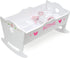 Badger Basket Toy Rocking Doll Bed with White Bedding and Personalization Kit for 20 inch Dolls - White Rose