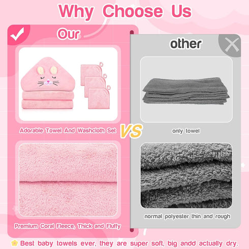 Sublaga 4 3 32x32 PCS Hooded Baby Towels, Absorbent Baby Bath Towel, Soft Baby Towels and PCS Baby Washcloths
