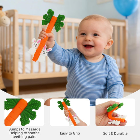 Store 0-6 0-12 0-36 Fu Easter Bunny Carrot Hollow Teether Tube Chew Straw Sensory Toy for Infant Toddlers Silicone