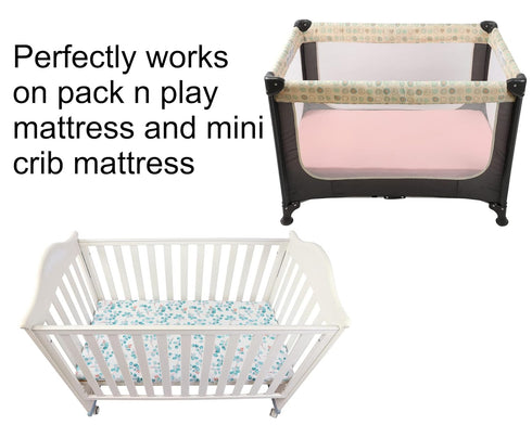 Pack 2 Pack Onacosht n Play Sheets for Baby Girl, Stretchy Jersey Knitted Playard Fitted Sheets Portable Mini Crib