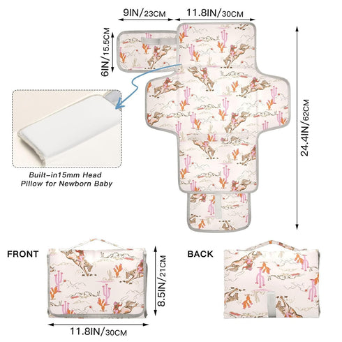 Portable Changing Pad for Baby - Cute Rodeo Cowgirl Waterproof Diaper Changing Mat Travel Changing Pad with Built