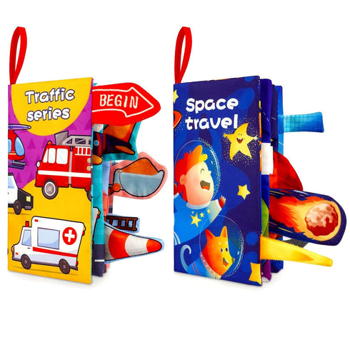 Vicloon Baby Books Toys, 2PCS Touch and Feel Crinkle Cloth Books for Newborn Early Educational Toys