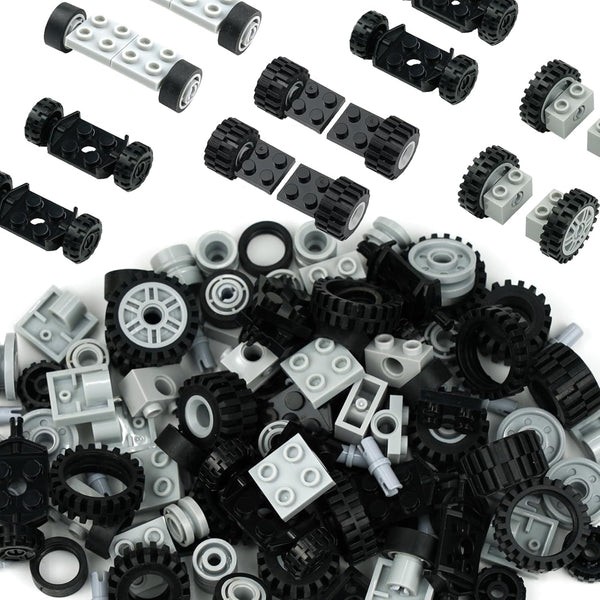 122 Pcs Wheels and Axles Set, Car Parts Chassis Pieces, Compatible with Classic Bricks Toys