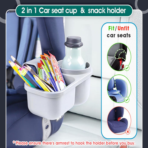WedFeir SnackPod Child Cup & Snack Holder for Convertible Car Seats & Strollers - BPA Free - Grey