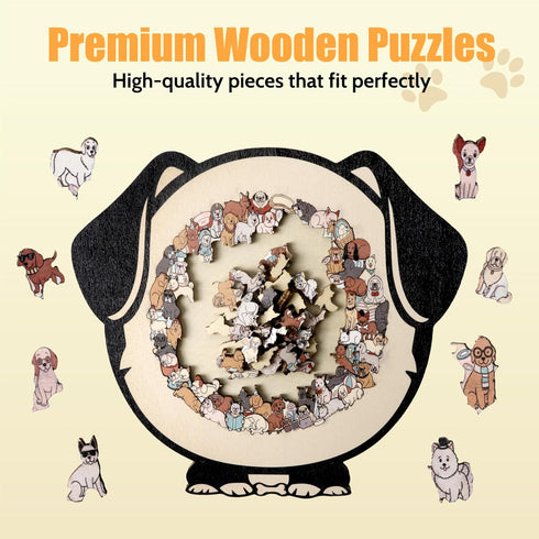 homteka 135-Piece Wooden Jigsaw Puzzle Dog Shaped with Frame & Acrylic Cover - Morandi Colored Adult Wood Puzzle