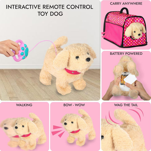 Puppy Doll Stroller - Remote Control Electronic Plush Puppy Dog Toy - Singing, Walking, Barking, Tail Wagging for Kids